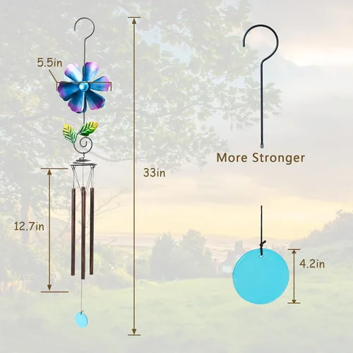Vista 3 de MUMTOP Campanillas de viento para espacio exterior – Campanillas de viento de jardín con molinillo de viento de flores, 33 pulgadas de tono profundo
