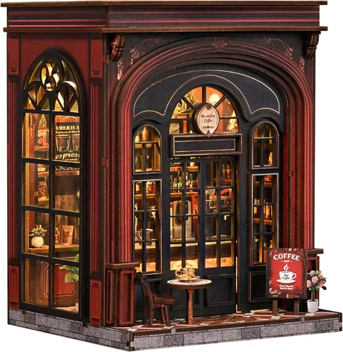 Vista 17 de ISSEVE Kit de Rincón de Libros, Rompecabezas de Madera 3D DIY Casa de Muñecas Booknook para Adultos, Kit de Casa en Miniatura Diminuta Decoración
