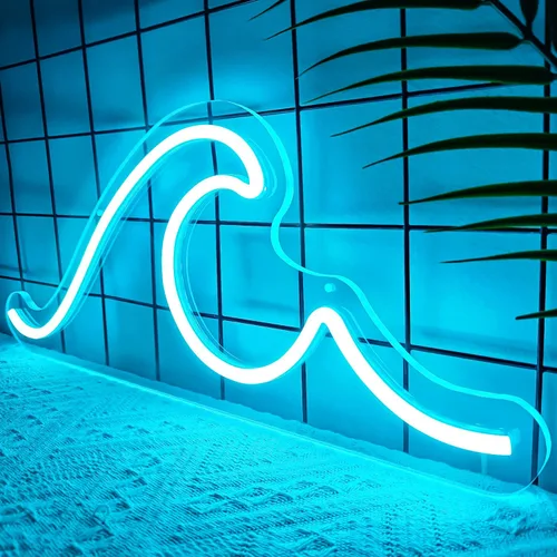 Vista 2 de Letrero de neón ondulado para decoración de pared, regulable, luces de noche, letrero de ondas LED, letrero de neón para sala de estar, dormitorio