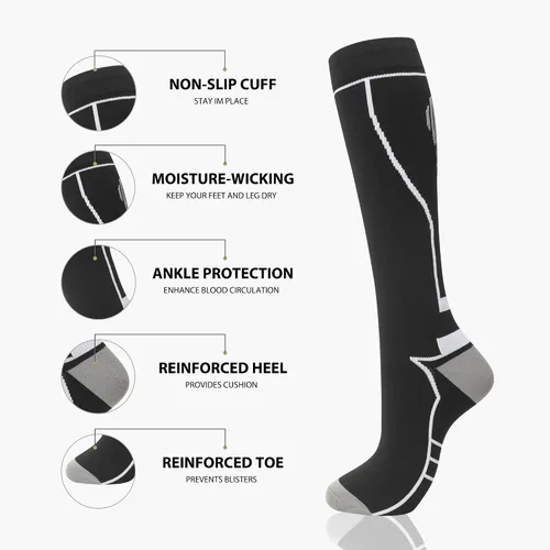 Vista 5 de Calcetines de compresión para mujeres y hombres, circulación hasta la rodilla, 8 pares para enfermeras, correr, viajes, atletismo