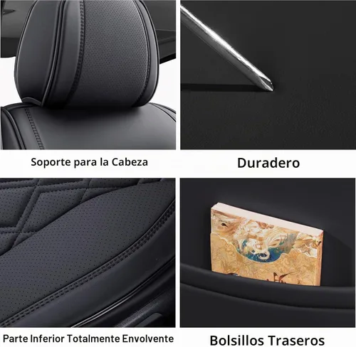Vista 2 de Juego completo de 5 fundas de asiento de automóvil, fundas de asiento impermeables de cuero para autos, SUV, camiones, transpirables Juego completo