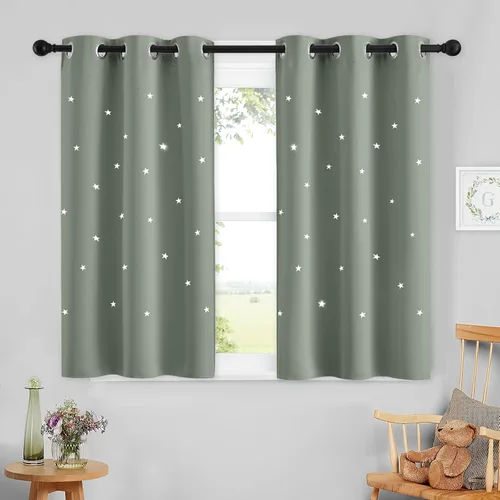Vista 9 de NICETOWN - Cortinas de oscurecimiento de habitación con estrellas en rosa bebé, de 45 pulgadas de largo para dormitorio de niñas, cortinas