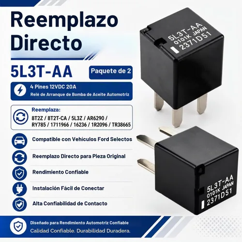 Vista 7 de Relé 5L3T-AA (Paquete de 2) - Relé de arranque de bomba de aceite automotriz de 4 pines 12VDC 20A