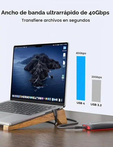 Vista 5 de XAOSUN - Cable USB 4 en ángulo recto para cable Thunderbolt 4 de 90 grados Gris