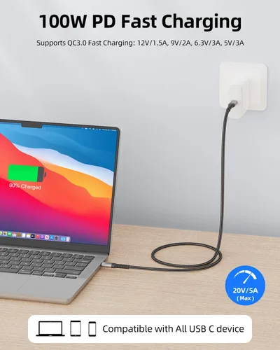 Vista 2 de Cable de pantalla de monitor USB C de 1 pie, 4K a 144 Hz/60 Hz USB C a USB C 3.2 Gen2x2 20Gbps cable de datos, compatible con iPhone 15/15 Pro Max