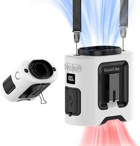 Vista 9 de Socool - Ventilador portátil de 10 000 mAh, clip para cinto, batería recargable, 5 velocidades, linterna, para el cuello, manos libres, 40 horas