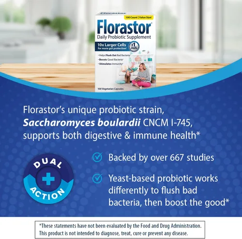 Vista 5 de Florastor Paquete de refuerzo de la digestión y la inmunidad para hombres y mujeres con Saccharomyces Bouldari - 100 unidades probiótico