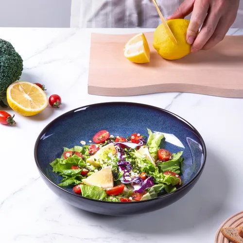 Vista 6 de LERATIO Tazones para pasta, cuencos de cerámica para pasta de 38 onzas, juego de 4 cuencos de pasta esmaltada reactiva de 9.0 pulgadas, aptos