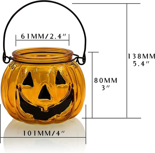 Vista 7 de Juego de 4 portavelas de Halloween, candelabros votivos de SHMILMH con mueca, metal colgante de calabaza Jack O Lanterns, decoración de Halloween