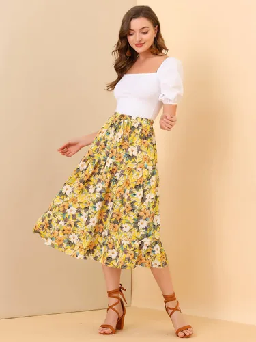 Vista 2 de Allegra K Falda de girasol de gasa escalonada para mujer