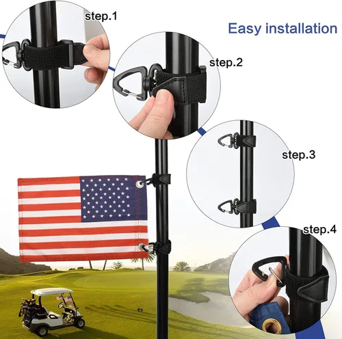 Vista 5 de MOTAIN Easy Installation Golf Cart Flag Holder,Elastic Strap Bracket with 6 * 9'' Handicap Flag for Seniors Handicapped Disability