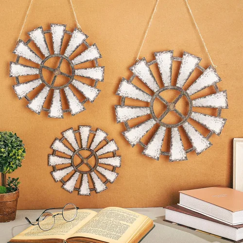 Vista 2 de Yookeer 3 Piezas Decoración de Pared Molino de Viento de Madera Decoración Colgante de Granja Molino de Viento de Madera Decoración de Cocina
