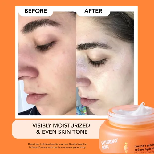Vista 5 de Saturday Skin Crema hidratante facial con zanahoria, niacinamida, ceramidas y centella asiática, péptido, sin parabenos, sin sulfatos, sin