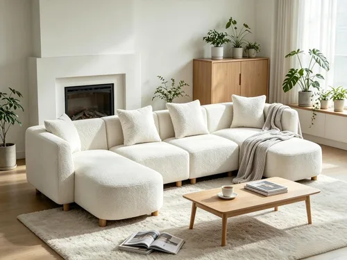 Vista 14 de 279 cm Sofá modular seccional con 3 almohadas, cómodo sofá de chenilla en nube convertible de 5 plazas con reposapiés, sofás seccional modernos