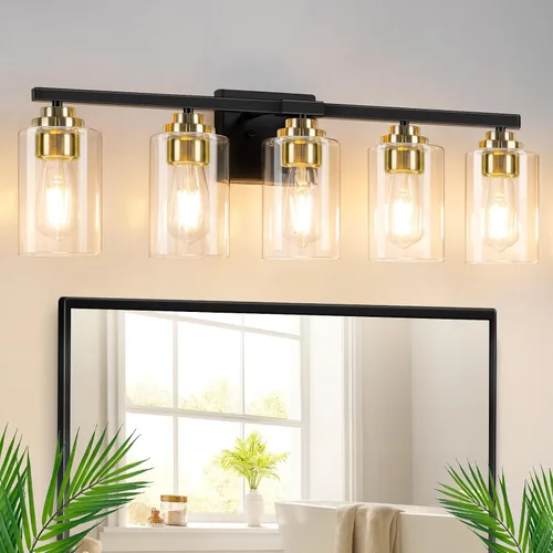 Vista 25 de VerRon Juego de 2 apliques de pared para baño, lámparas modernas de tocador, faroles de montaje de bronce cepillado al óleo, luces de pared