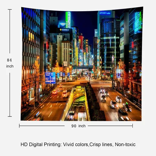 Vista 5 de Aidatain Tapiz de ciudad japonesa, paisaje urbano de Japón, tapiz de pared, tapiz de escena nocturna de Tokio, tamaño 84 x 90 pulgadas, tapices