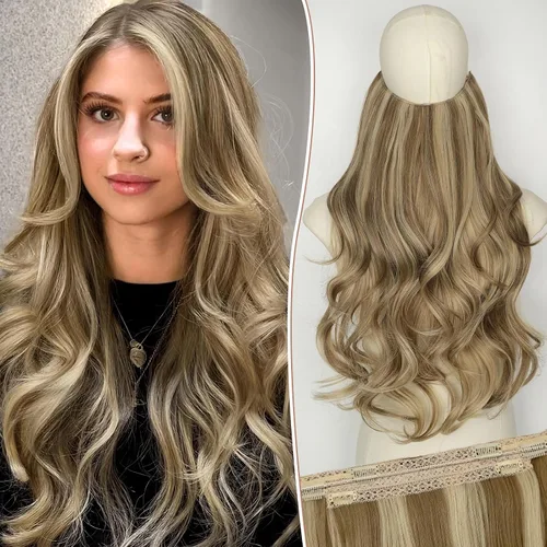 Vista 60 de KooKaStyle Extensiones de Cabello con Alambre Invisible, Largas, Lacias, en Capas, Sintéticas con Alambre Transparente, Tamaño Ajustable, 6 Clips
