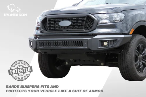 Vista 3 de IRONBISON Barde Parachoques delantero para Ford Ranger 2019-2023, protector de parachoques delantero plegable resistente con luces antiniebla