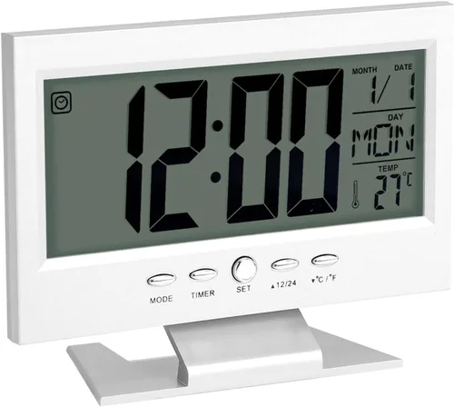Vista 6 de Reloj digital, relojes para dormitorios, reloj digital de temperatura, cargador USB con sensor de sonido digital LCD, reloj despertador