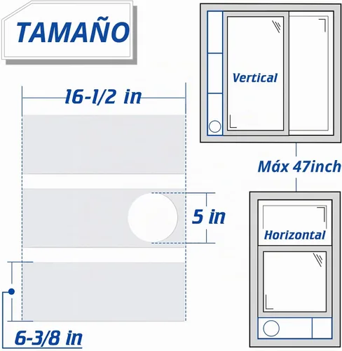 Vista 2 de Kit de ventana de aire acondicionado portátil para manguera de escape de 5 pulgadas de diámetro, paneles de sellado de ventana ajustables de 59