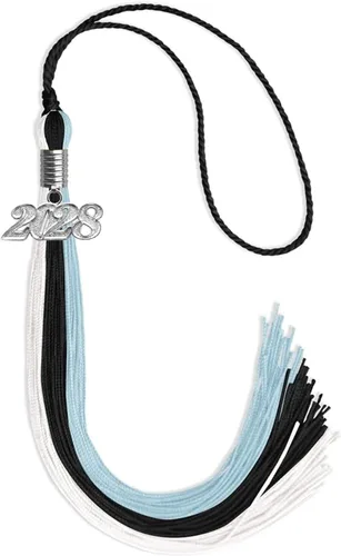 Vista 14 de Endea Graduation Borla de triple color con gota de fecha plateada (negro/dorado/granate, 2020)