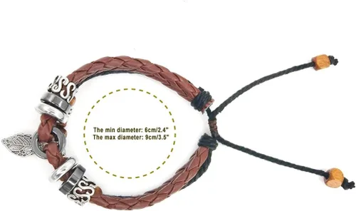 Vista 31 de Suyi brazalete ajustable con varias capas, de cuero tejido trenzado con cruz. Pulsera tipo esclava.