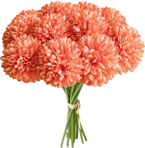 Vista 36 de Mandy's 6 tallos de seda beige Kiku flores de bola Tallos artificiales de crisantemo para decoración del hogar, verano, arreglo floral sintético