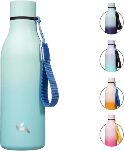 Vista 31 de Konokyo Botella de agua aislada con correa, botella de agua de acero inoxidable de 18 onzas de doble pared con aislamiento al vacío, frasco de Verde