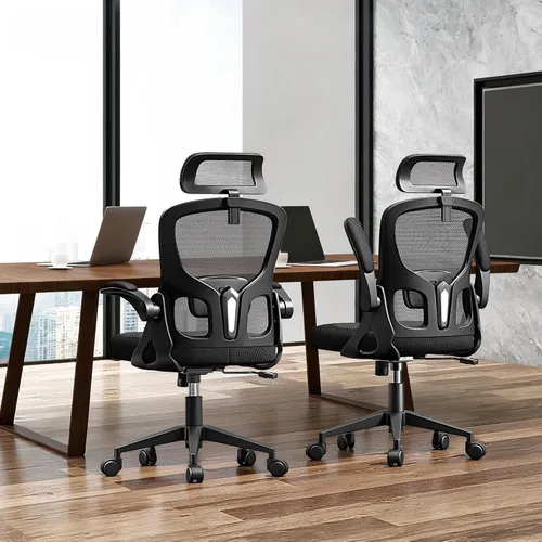 Vista 8 de Silla de oficina ergonómica, silla de escritorio de respaldo alto con brazos abatibles, silla de computadora de malla de 300 libras