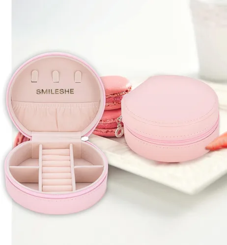 Vista 5 de Smileshe Joyero de viaje, mini organizador portátil con cremallera, de piel sintética, pequeñas cajas de almacenamiento para anillos, aretes