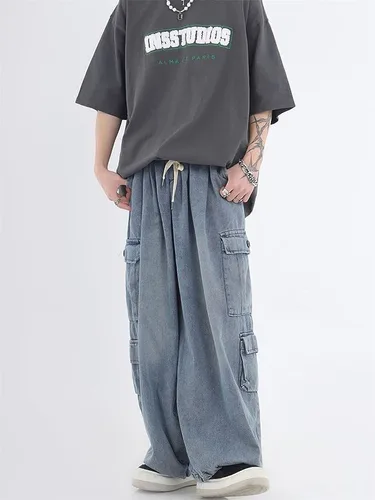 Vista 4 de Pantalones de mezclilla holgados para mujer, pantalones cargo grunge Y2K Emo Demin, ropa gótica de paracaídas, pantalones deportivos vintage