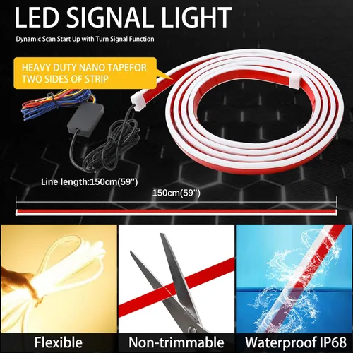 Vista 7 de DREAMIZER Tira de luz LED de 94" RGB para capó de coche, tira de luz LED multicolor exterior, luces LED dinámicas impermeables y flexibles