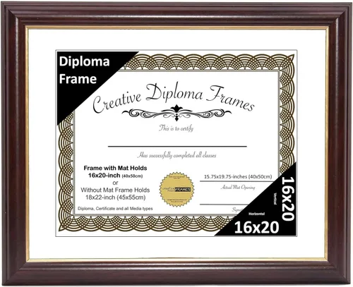 Vista 22 de Creative Picture Frames Marco para Diploma de Caoba con Borde Dorado de 12x16 pulgadas con Vidrio y Paspartú Negro y Colgadores de Pared Instalados