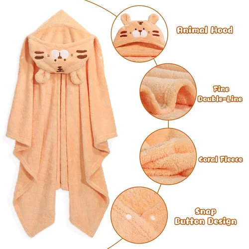 Vista 3 de Toallas con capucha para bebé, toalla de baño de forro polar coral de alta calidad, gruesas y suaves, absorbentes, acogedoras y cálidas, esenciales