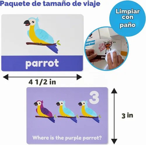 Vista 9 de 101 tarjetas flash de tamaño viaje de primeras palabras - 202 lados - Aprende objetos, números y juegos - Juguetes educativos de aprendizaje