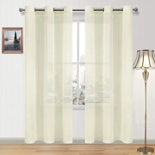 Vista 158 de DWCN Cortinas traslúcidas color verde frijol para sala de estar y dormitorio - Cortinas voile con aspecto de lino sintético con ojales en la parte