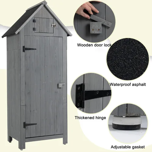 Vista 4 de Campfun Cobertizo de almacenamiento impermeable al aire libre, armario de almacenamiento al aire libre de madera con techo impermeable, armario