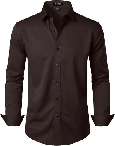 Vista 21 de JEMITOP Mens Stretch Wrinkle Free Dress Shirts Naranja quemado