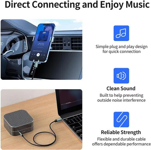 Vista 6 de Cable adaptador USB tipo C a conector auxiliar de 0.138 in, USB C a 0.138 in para auriculares estéreo macho a macho, compatible con iPhone 15