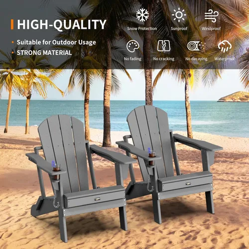 Vista 4 de VINGLI Sillas Adirondack de plástico, plegables con soporte para tazas, material de polietileno de alta densidad impermeable, cómoda capacidad