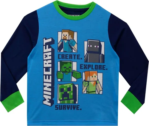Vista 2 de Minecraft Pijama para niño Steve and Creeper Azul verde