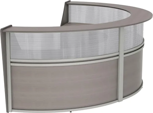 Vista 6 de Linea Italia Oficina curvada, transparente, fácil de montar, mostrador de recepción de 3 paneles para vestíbulo, salón, 142 x 71 pulgadas