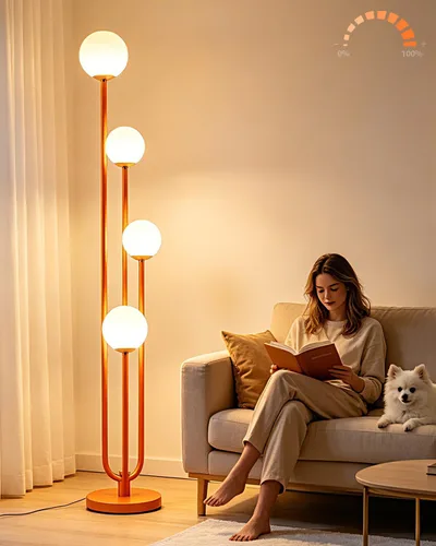 Vista 22 de Lightdot Lámpara de pie naranja de 63 pulgadas con poste en U, 2 lámparas de pie de mediados de siglo con globos y bombillas LED blancas cálidas