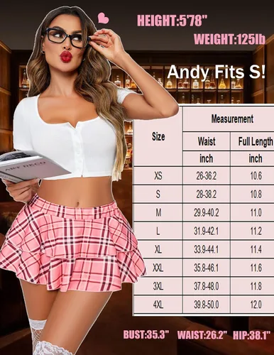 Vista 6 de Avidlove - Minifalda plisada con volados para mujer, color liso, falda de lencería