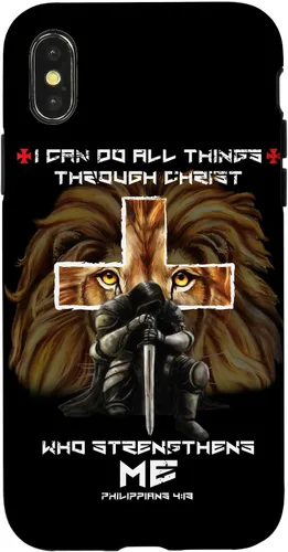 Vista 5 de Fundas para iPhone 11 Christian Phone Cases Men Bible Verse Philippians 4:13 Lion Case