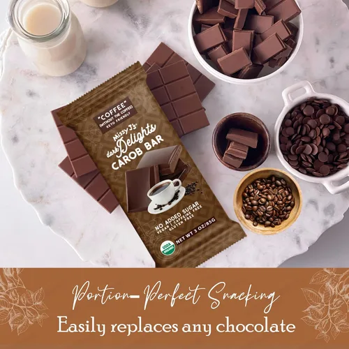 Vista 7 de Missy J's Organic Carob Dark Delights - Barra de caramelo de café sin azúcar, 3 onzas, paquete de 12 unidades, vegano, sin gluten y cafeína