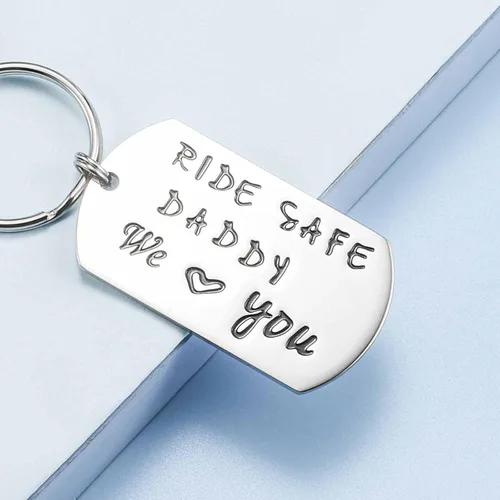 Vista 3 de SUNSH Ride Safe Daddy - Llavero con texto en inglés We Love You para hombres, papá, motero, motociclista, regalos para padre de hijahijo, plateado