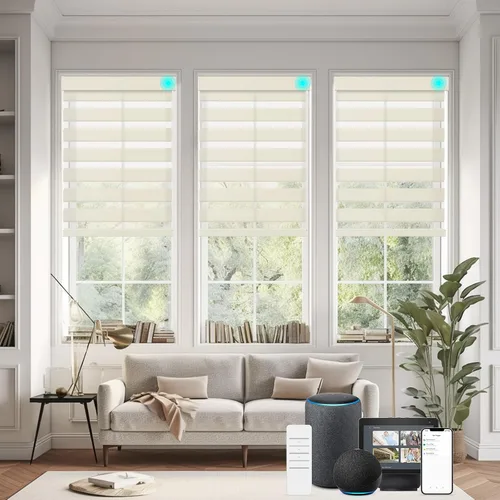 Vista 14 de Changshade - Persianas enrollables sin cordones de cebra de tamaño personalizado para ventana, cortinas enrollables de doble capa con filtro de luz