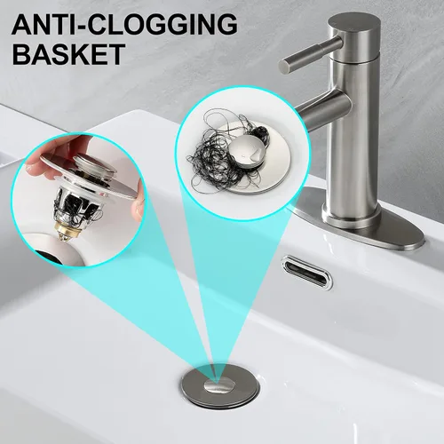 Vista 4 de Tapón Universal para Lavabo de Baño - Filtro de Drenaje de Lavabo con Rebote, Tapón de Drenaje Emergente de Níquel Cepillado, Tapón de Fregadero