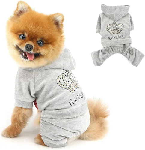 Vista 10 de Ropa para perritas para perros pequeños, conjuntos lindos para perritos, corona de diamantes de imitación elástica, pijamas suaves de terciopelo